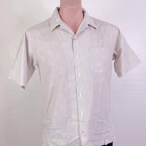 CREMIEUX Khaki Tan Floral 100% Cotton Short Sleeve Button Down Shirt size S NWT